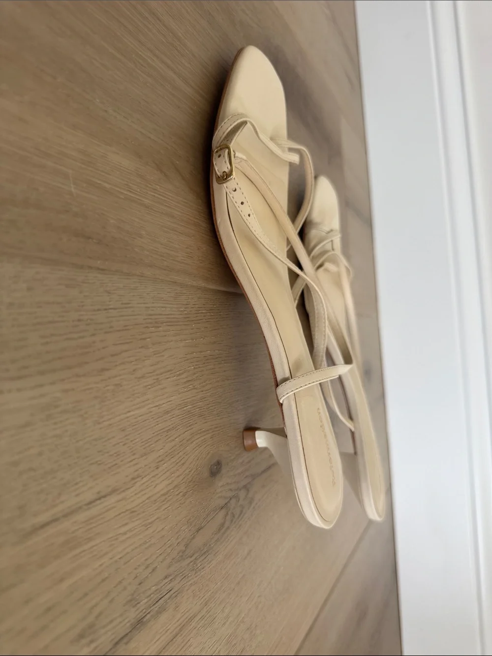 Reformation Cream Strappy Square-Toe Heels